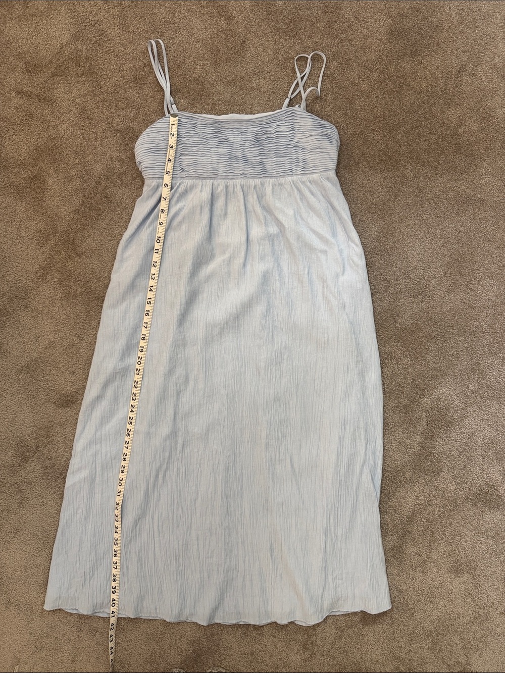 Abercrombie & Fitch Baby Blue Smocked Bodice crinkled Maxi Dress SZ L - Picture 8 of 12
